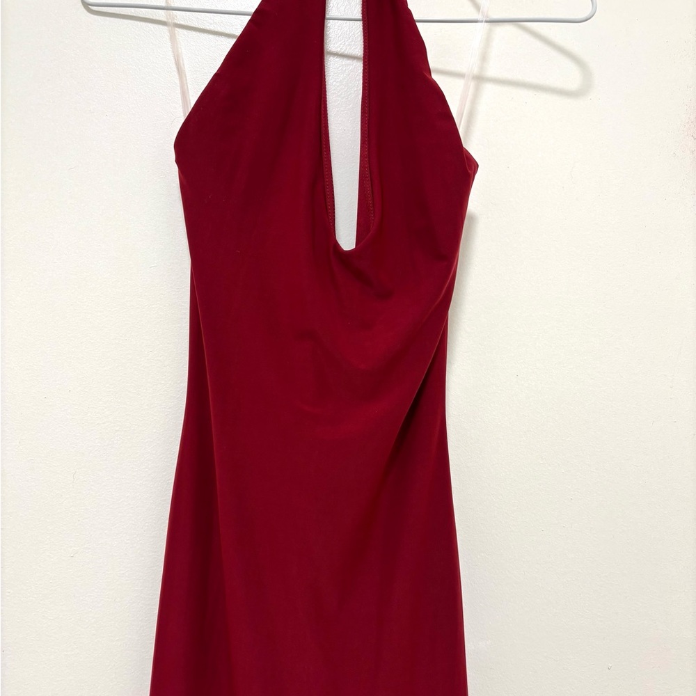 New Windsor Wine Color Backless Halter Dress